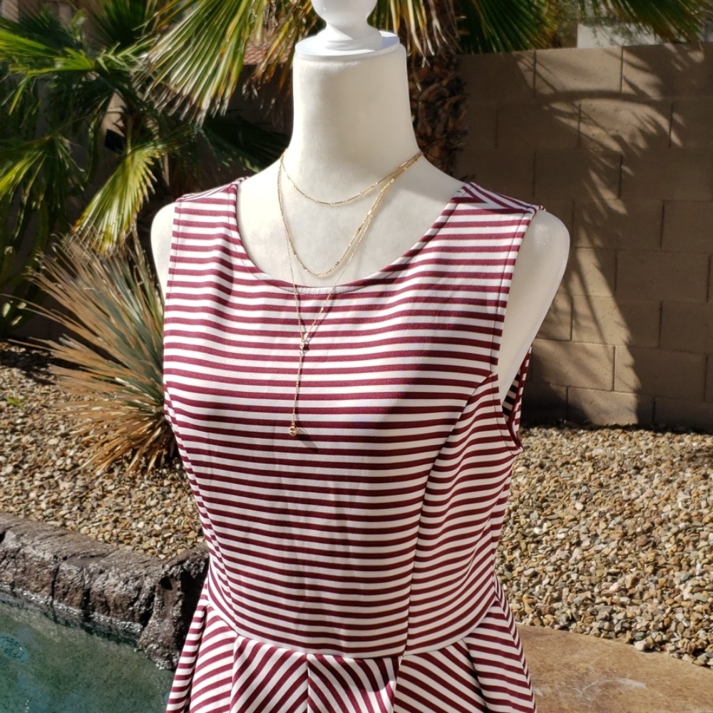 NEW Burgundy & White Fit & Flare Dress - Picture 3 of 6